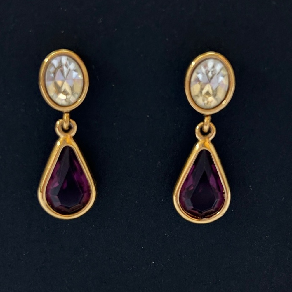 Vintage Monet Gold and Purple Drop Earrings